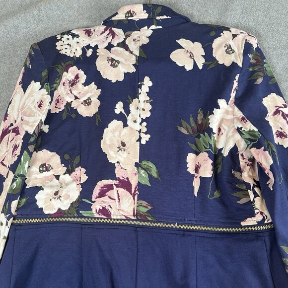 IMAN Navy Floral Peplum Zip Jacket Blazer M Global Chick Ponte Convertible - Picture 9 of 13